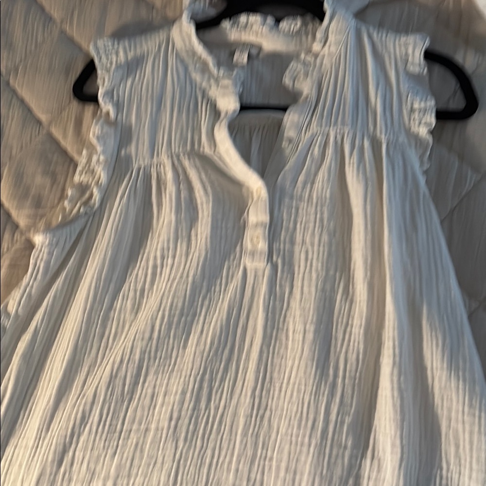 J. Crew Cream Sleeveless Ruffled Blouse with Mandarin Collar